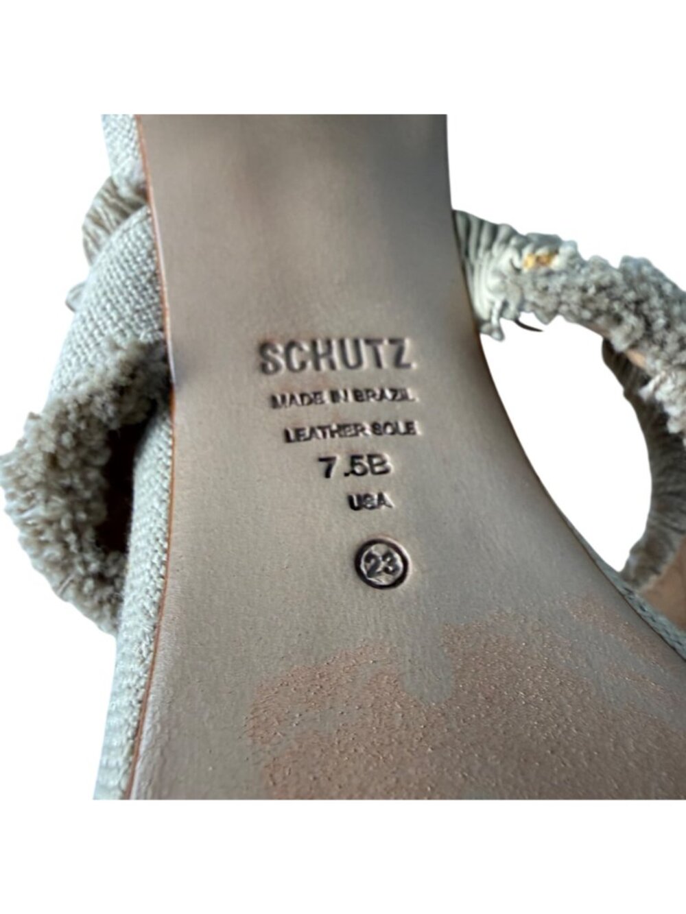 Schutz Amely Beige Frayed Canvas Mid Block Heel Sandals 7.5B - Picture 4 of 6